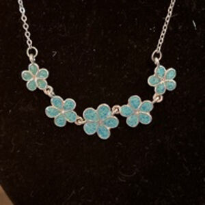 Necklace & Earring Set Silver Tone Blue Flower Jewelry